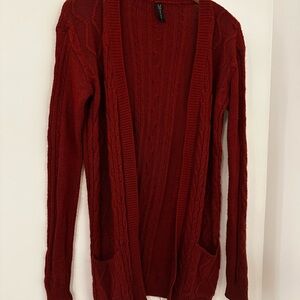 Materia Women's Burgundy Cable Long Knit Cardigan